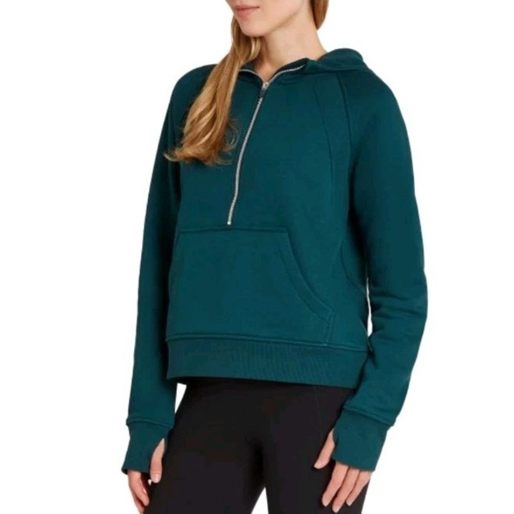 Danskin Ladies' Mixed Rib Cozy Half‎ Zip Hoodie, Dark Sea - Green Medium - Picture 3 of 3